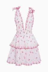 Soira Cotton Cherry Mini Dress ~ Optic White