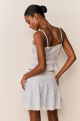 Solena Floral Cotton Mini Skirt ~Chapparal Blue