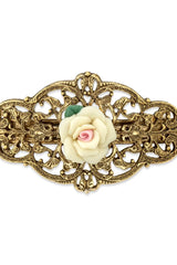 Porcelain Rose Filigree Hair Barrette