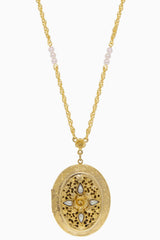 Oval Flower & Faux Pearl Two Picture Locket