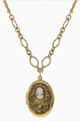 Carnelian Cameo with Flowers Oval Locket