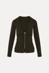 Sienna Zip Up Knit Sweater ~ Chocolate Brown