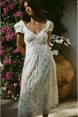 Suvi Floral Cotton Midi Dress ~ Arctic Vanilla