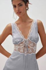 Bluebird Jacquard Mini Slip Dress ~ Dusty Blue - Shake Your Bon Bon