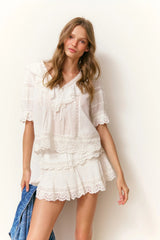 Delphie Cotton Lace - Detailed Mini Skirt ~ Off White - Shake Your Bon Bon