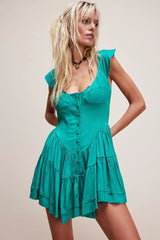 The Elisabeth Romper Dress ~ Emerald Satin