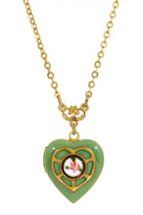Enameled Heart & Floral Decal Locket Necklace - Shake Your Bon Bon