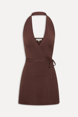 Evening Halter Wrap Mini Dress ~ Brown Sugar - Shake Your Bon Bon