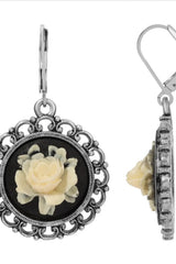 Ivory White Flower Cameo Drop Earrings - Shake Your Bon Bon