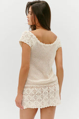 Moss Crochet Mini Dress ~ Sand Dollar - Shake Your Bon Bon