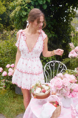 Soira Cotton Cherry Mini Dress ~ Optic White