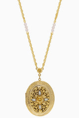 Oval Flower & Faux Pearl Two Picture Locket - Shake Your Bon Bon