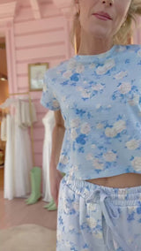 Lolana Floral Cotton Sweatpants ~ Whisper Blue