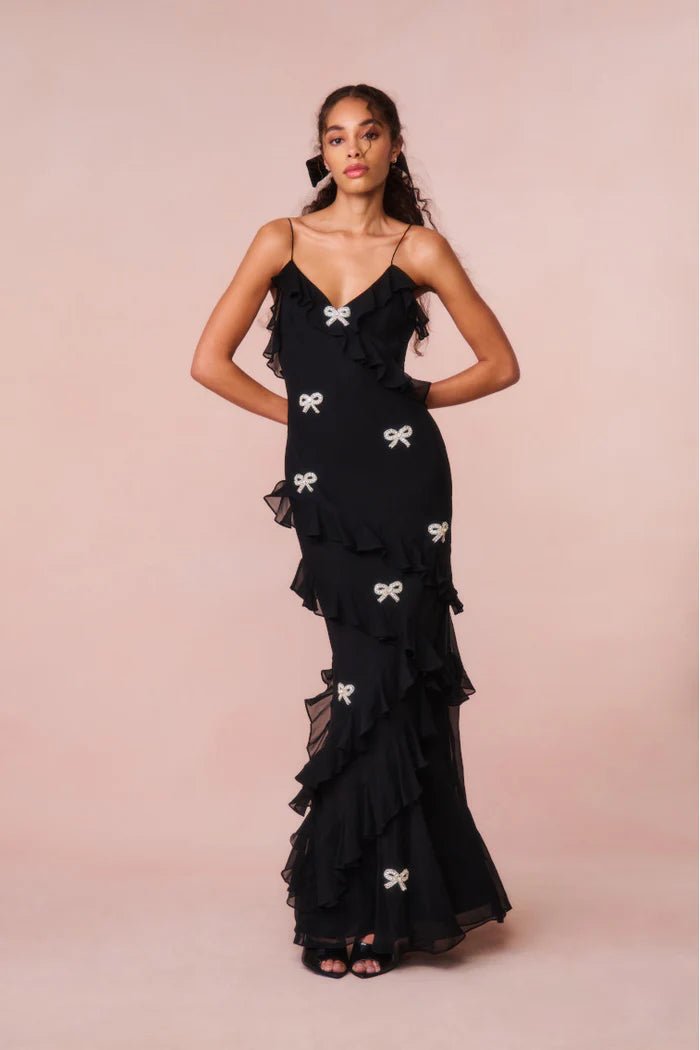 strapless open back dress Rialto Crystal Bow-Embellished Maxi Dress ~ Black – Shake Your Bon Bon