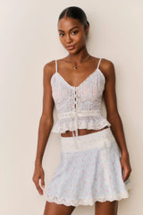 Solena Floral Cotton Mini Skirt ~Chapparal Blue - Shake Your Bon Bon