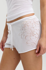 Sophie Knit Mini Shorts ~ White Hibiscus - Shake Your Bon Bon