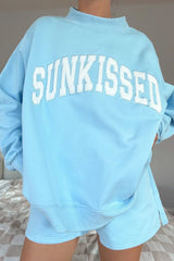 Sunkissed Embroidered Mockneck Sweatshirt ~ Berry Blue - Shake Your Bon Bon