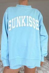 Sunkissed Embroidered Mockneck Sweatshirt ~ Berry Blue - Shake Your Bon Bon