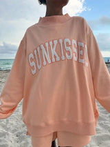 Sunkissed Embroidered Mockneck Sweatshirt ~ Papaya Orange - Shake Your Bon Bon