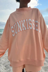 Sunkissed Embroidered Mockneck Sweatshirt ~ Papaya Orange - Shake Your Bon Bon