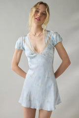 Sylara Silk - Blend Jacquard Mini Dress ~ Snowdrop Blue - Shake Your Bon Bon