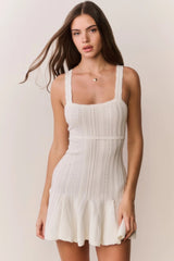 Tabatha Stretch Pointelle Mini Dress ~ White Tea - Shake Your Bon Bon