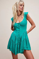 The Elisabeth Romper Dress ~ Emerald Satin - Shake Your Bon Bon