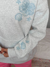 Tropical Embroidered Hoodie ~ Pearl Grey - Shake Your Bon Bon