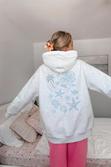 Tropical Embroidered Hoodie ~ Pearl Grey - Shake Your Bon Bon