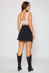 Strawberry swirl, you'll be making them twirl in our precious bustier crop top! Its' flattering bustier style silhouette will perfectly compliment any of your high rise denim, and its' smocked back ensures this number is as comfortable as it is cute!  Runs true to size, model wearing size small 100% Polyester Cropped length Partially lined