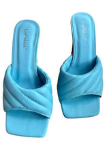 Feelin' blue? Throw on this perfect open toe mule to turn any day around and make it one to remember! Featuring a square toe, pleated strap and 4 inch heel, these beauties can elevate any look, be it casual or classy. Our Feelin' Blue Mule is shown here with our Spring Showers Mini Dress and I think I like you Pink Set.  Runs true to size Comfort sole 4 inch heel Square toe