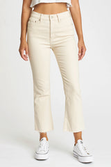 Once bitten, twice shy. The Shy Girl is a high rise crop flare.  99% Cotton, 1% Spandex 11" Rise 26" Inseam 16" Leg Opening Sometimes you need a little bit of everything. The Shy Girl in Raw Cut is made using our 11oz Just Right fabric. It is the perfect mix of rigid and stretch, built into modern silhouettes with vintage character. Reliably flattering, consistently kind.