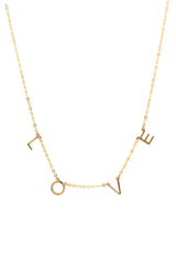 We could not be more in love with this precious banner necklace! With its letters suspended on its thin gold chain, this piece is perfect for everyday wear and can be layered with your other favorites.  Gold Filled Handmade in Costa Mesa, CA. Measures 14" with 2" extender