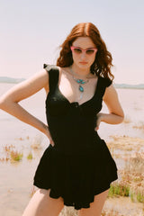 The Elisabeth Romper Dress - Black Satin - Shake Your Bon Bon