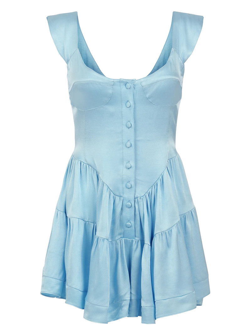 The Elisabeth Romper Dress ~ Sky Blue Satin