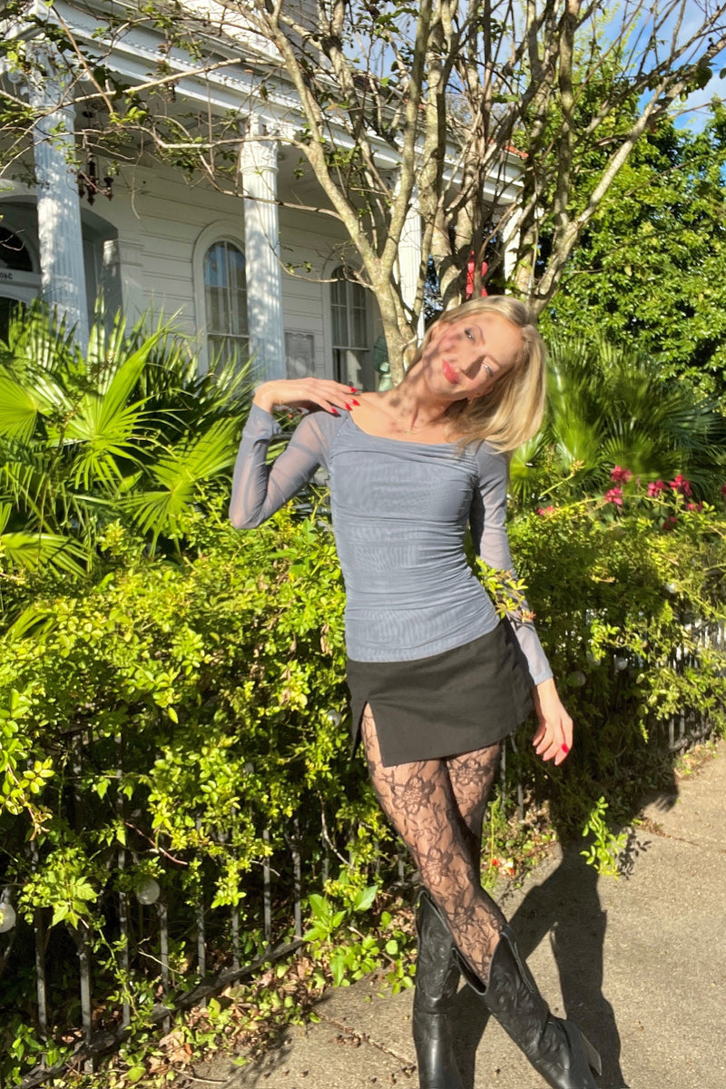 Midnight Mesh Off-Shoulder Top