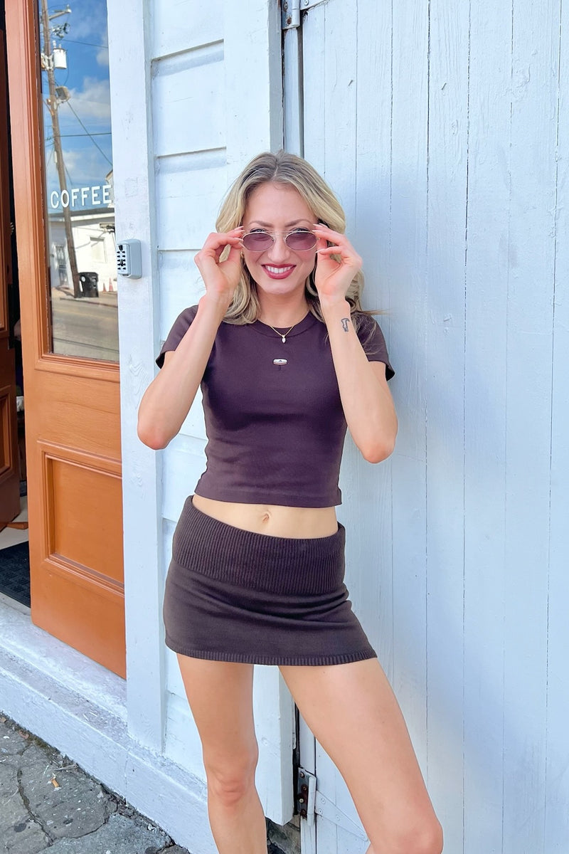 It's the Little Things Ribbed Baby Tee ~ Espresso Martini