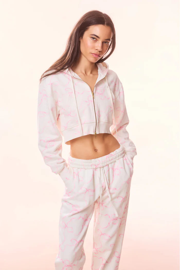 Pierra Cotton Cropped Bow Hoodie ~ Pastry Pink