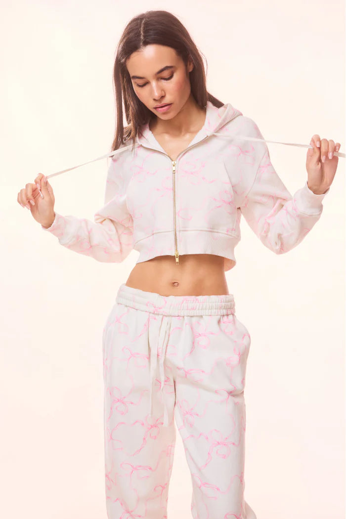 Pierra Cotton Cropped Bow Hoodie ~ Pastry Pink