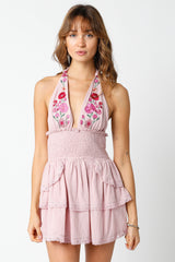 Sweet Pea Embroidered Halter Dress