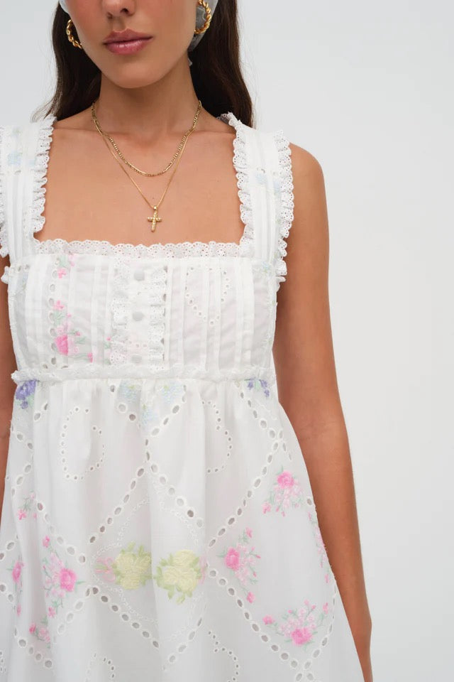 Andrea Embroidered Mini Dress ~ White