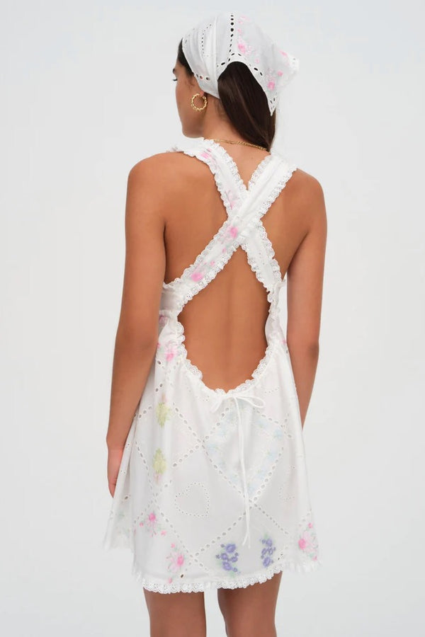 Andrea Embroidered Mini Dress ~ White