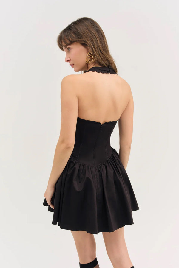 Tea Time Poplin Bustier Mini Dress ~ Black