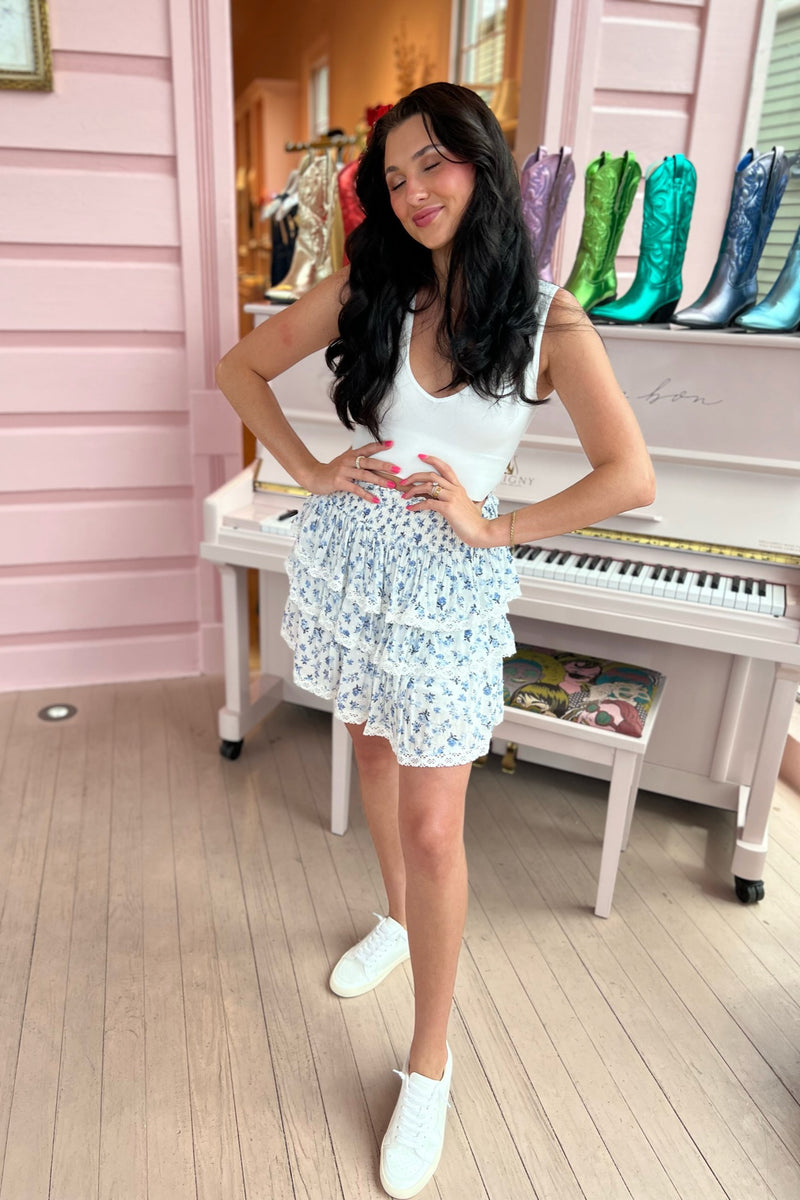 Something Blue Ruffle Mini Skirt