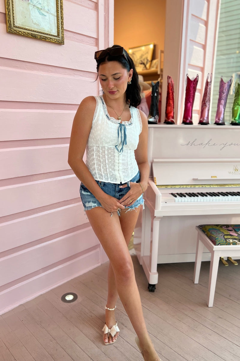 All in the Deets Eyelet Top