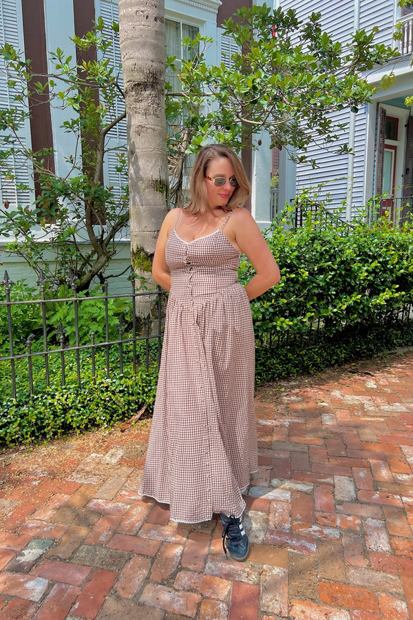 First of Fall Gingham Maxi Dress
