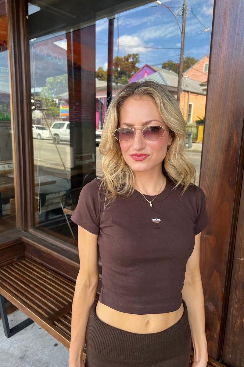 It's the Little Things Ribbed Baby Tee ~ Espresso Martini