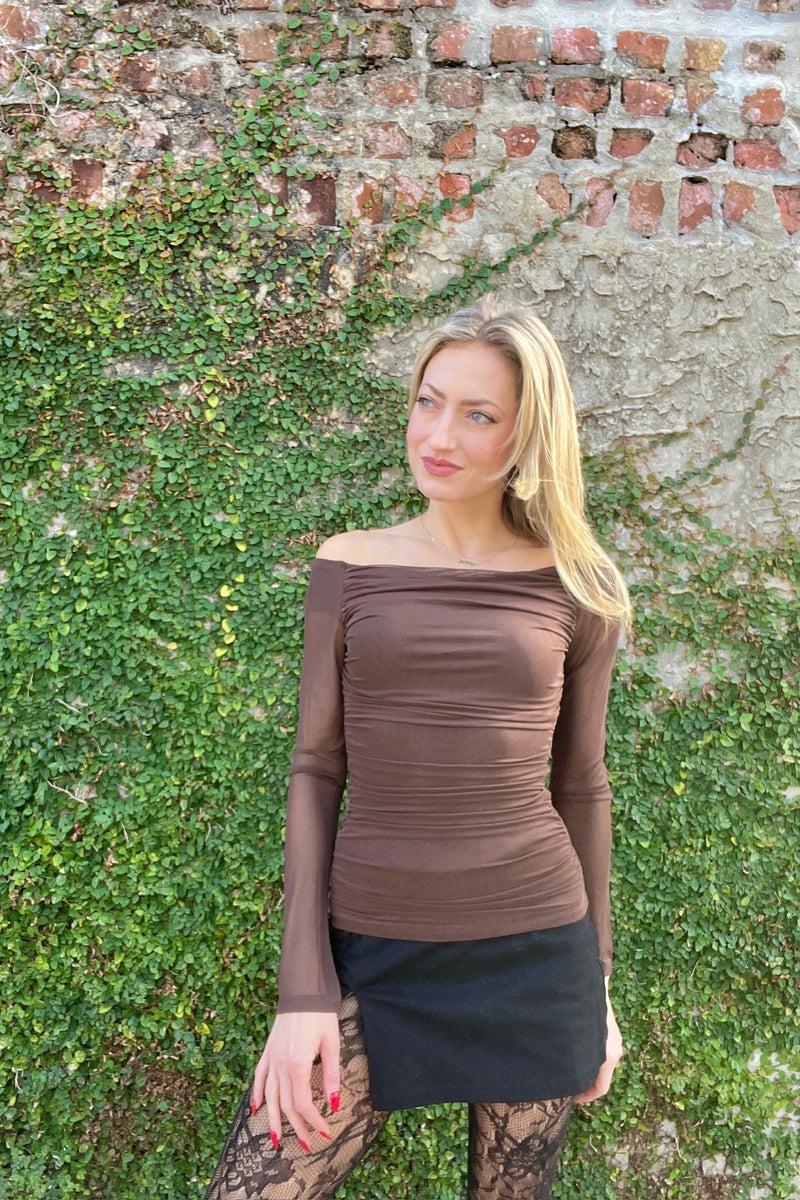 Midnight Mesh Off-Shoulder Top