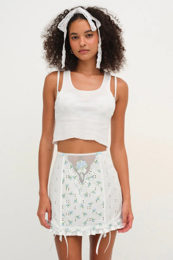 Budding Blossom Garter Skirt ~ White