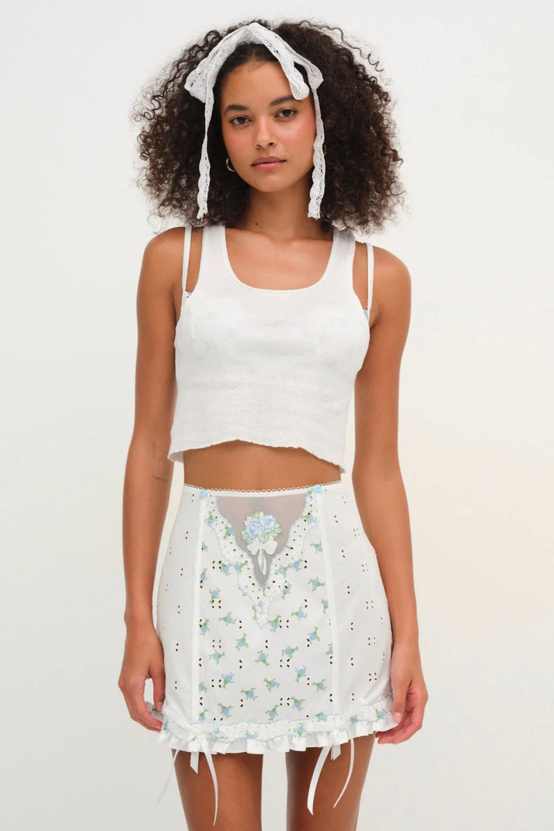Budding Blossom Garter Skirt ~ White